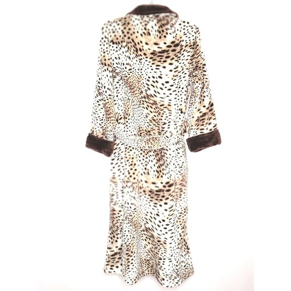 New - NATORI Plush Snow Leopard Shawl Collar Robe Natural Women | Size S - Picture 10 of 11